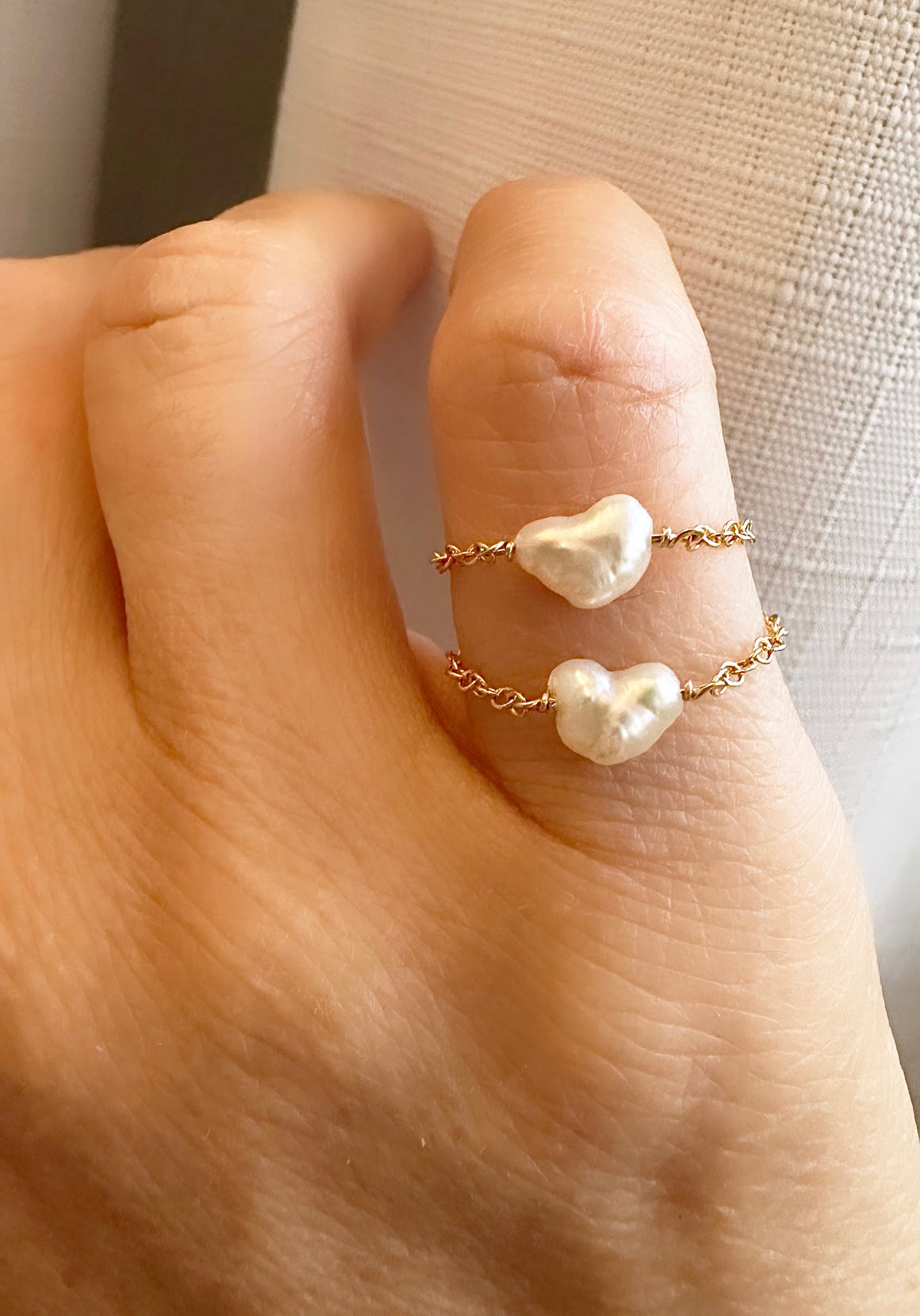 Sweet Heart Fresh Water Pearl Pinky Chain Ring