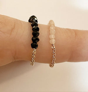 Peach Moonstone  Beaded Chain Ring