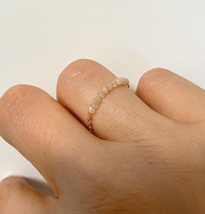 Peach Moonstone  Beaded Chain Ring