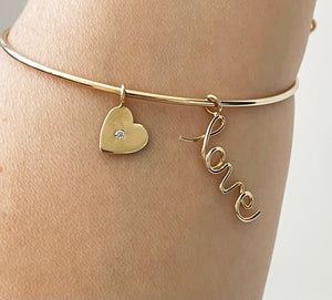 Love Heart Diamond Charm Bangle